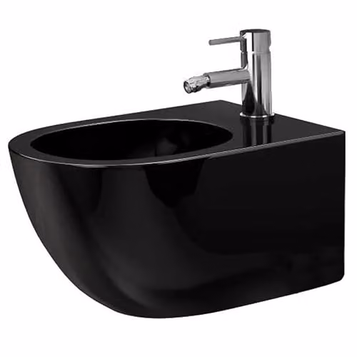 Rea - Bidet Sospeso Carlo Mini Bidet Sospeso In Ceramica Nero Lucido Per Bagno 49,5 X 37 X 32,5 cm (Nero Lucido)