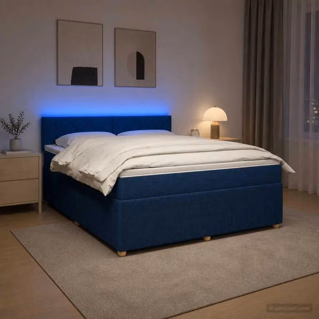 Letto box spring ibrido vidaXL con materasso a molle insacchettate e base contenitore, colore blu e bianco, L/P: 160 x 200 cm – 1
