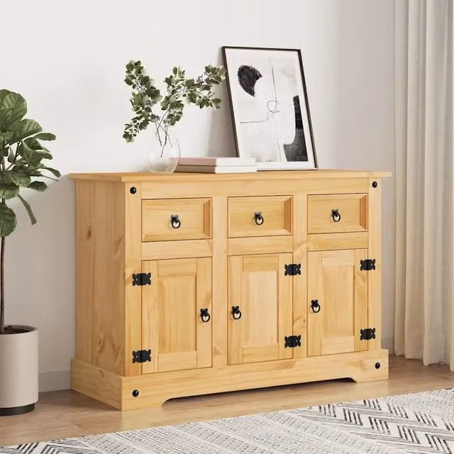 Credenza-Buffet-Armadio da cucina "Corona" Marrone 112x44x78 cm Legno Massello Pino Messicano