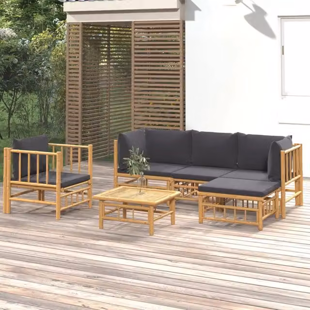 Set Salotto da Giardino 6pz con Cuscini Grigio Scuro Bambù 3155211
