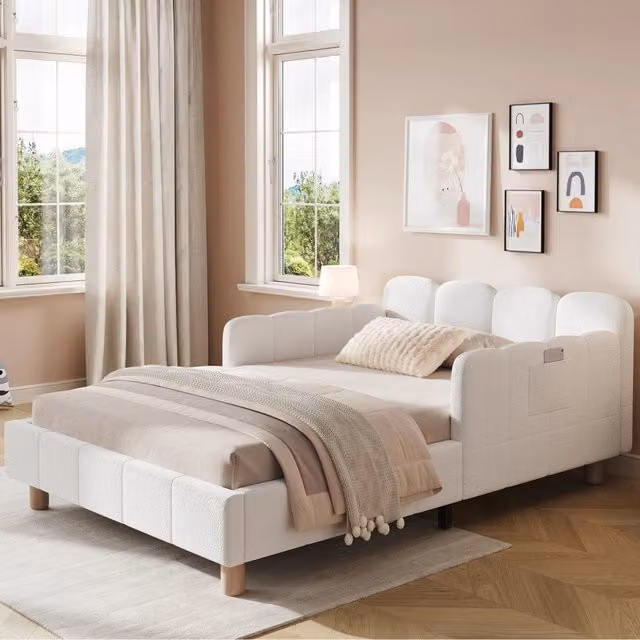 letto imbottito bouclé beige 100 x 213 cm