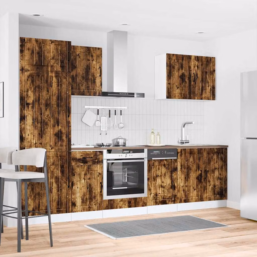 Set di mobili da cucina moderno vidaXL Lucca in 7 pezzi, Rovere Fumo, L/P/H: 207 x 60 x 57 cm