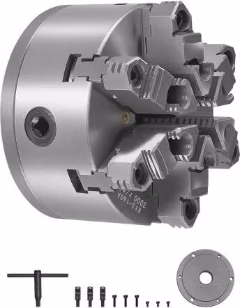 Piastra di Mandrino per Tornio VEVOR a 6 Griffe, Mandrino Autocentrante con Bloccaggio a Camma D1-4, Colore Argento, Diametro Esterno: 160 mm, Campo di Serraggio: 3-145 mm