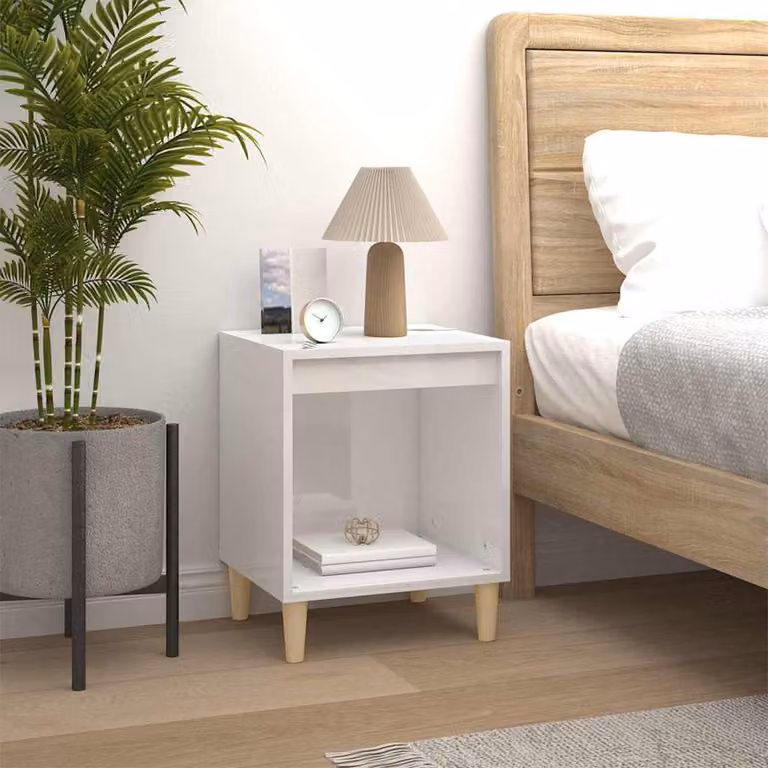 Comodino bianco lucido vidaXL in legno e MDF L: 40 cm, P: 35 cm, H: 50 cm