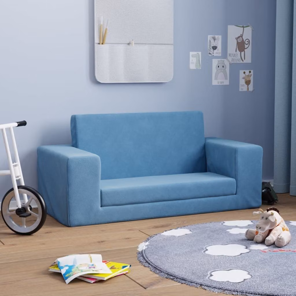 Maison Exclusive - Divano letto per bambini a 2 posti, blu, morbido peluche
