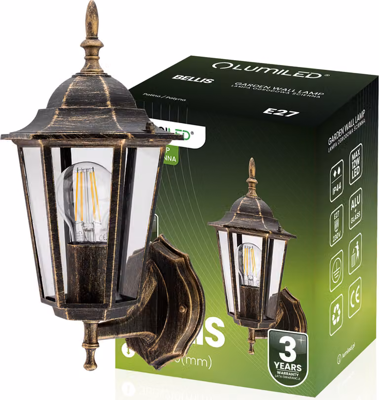 LUMILED lanterna applique da esterno vintage verso l'alto 230V lampada da parete classica patinata vetro alluminio IP44 presa E27 resistente agli schizzi, giardino esterno