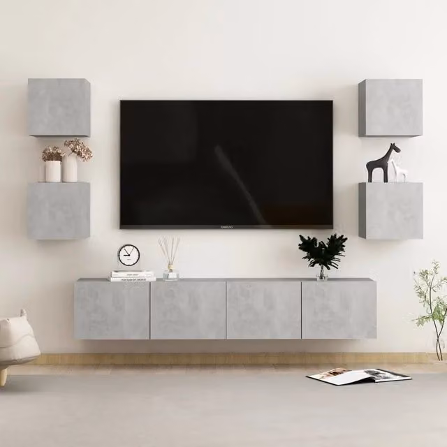 Set di mobili porta TV da 6 pezzi vidaXL in legno multistrato grigio cemento effetto opaco per soggiorno moderno