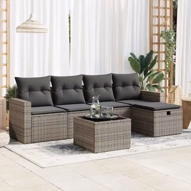 Set Divano da Giardino 6 pz con Cuscini Grigio in Polyrattan 3325376