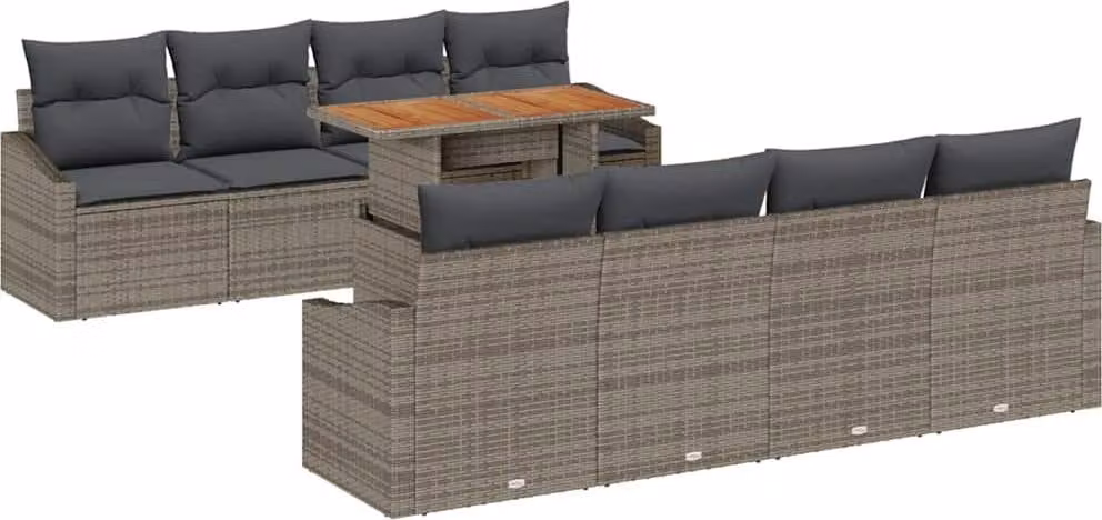 Set Divano da Giardino 9 pcs Grigio Poly Rattan