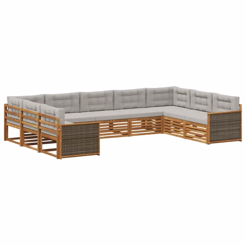 Set di divani da esterno a L vidaXL in legno di acacia con cuscini, beige e grigio – 2