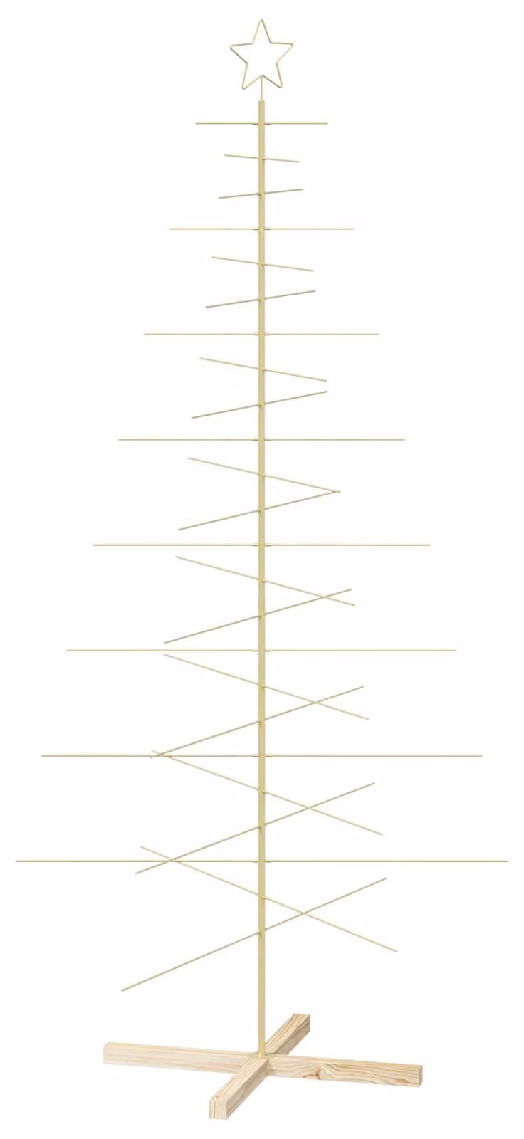 Albero di Natale in metallo con base, modello KUOPIO, 210 cm, acciaio dorato
