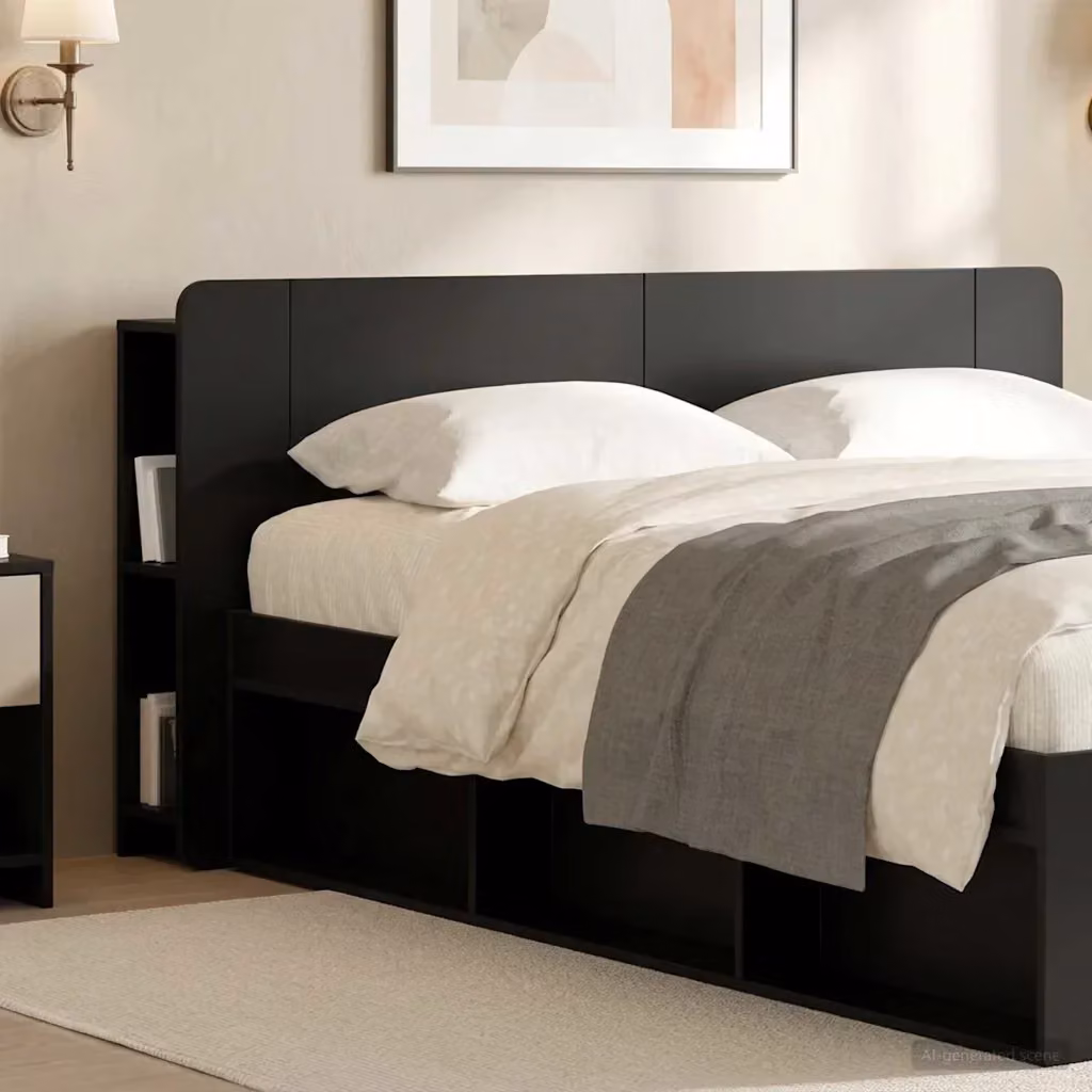 Testiera del letto moderna con ripiano integrato Design In in legno ingegnerizzato nero, L: 154,0 cm, H: 80,0 cm, P: 21,38 cm – 2