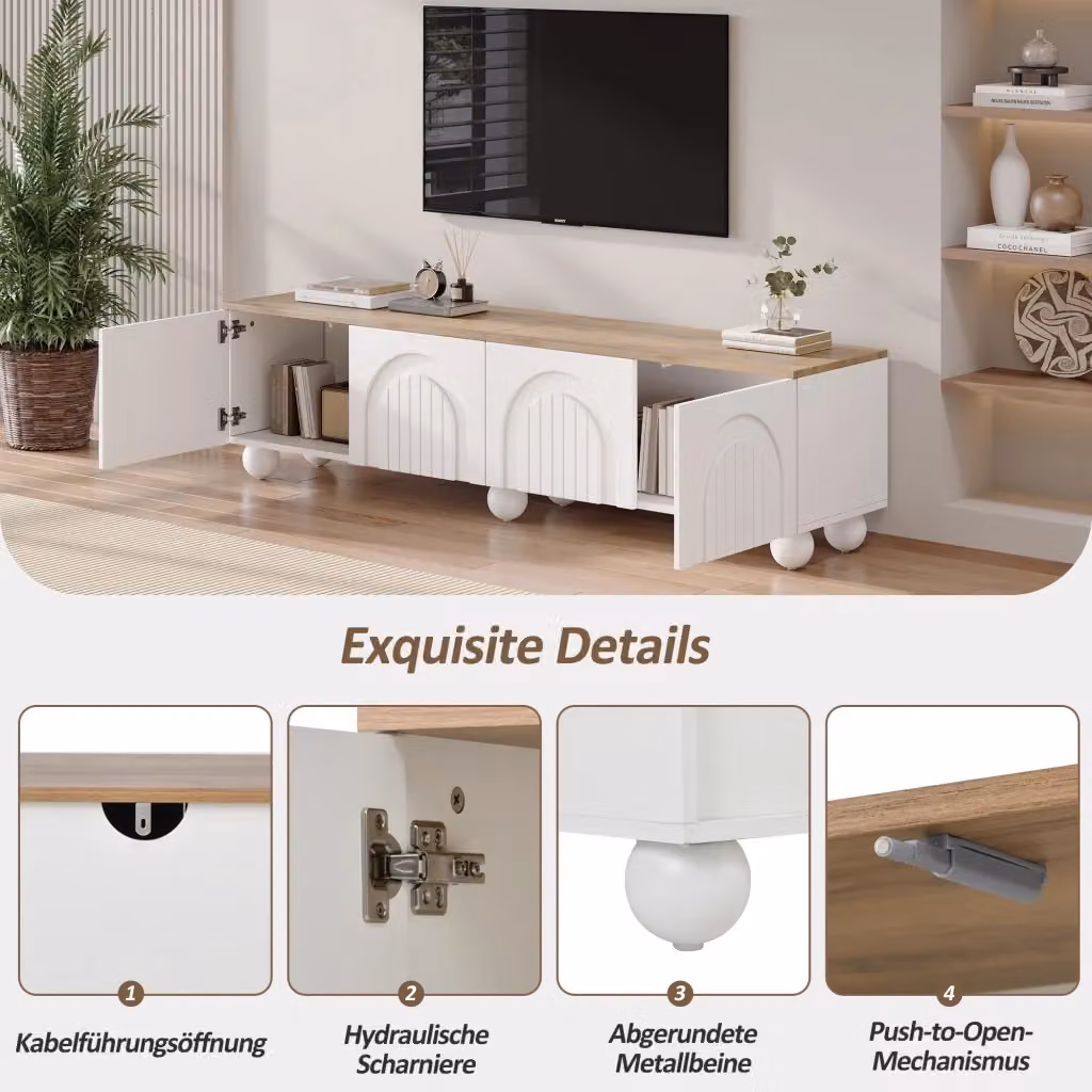 Mobile TV REDOM Bianco in MDF e Metallo per Soggiorno L: 180 cm, P: 40 cm, H: 45 cm – 2