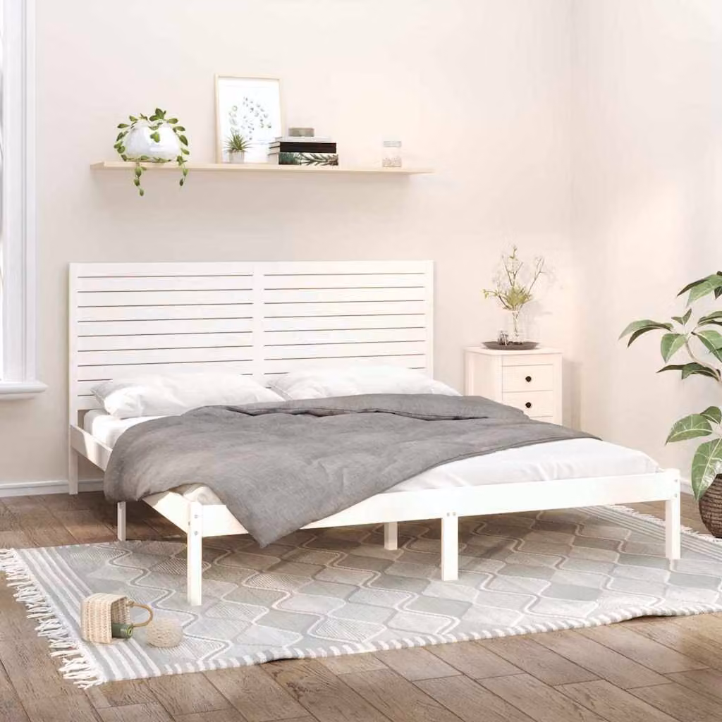 vidaXL Giroletto Super King in Legno Massello di Pino Bianco L: 180 cm, P: 200 cm