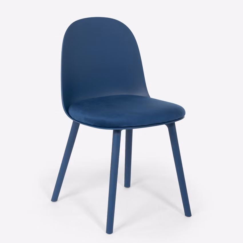 Sedia con cuscino in velluto per cucina soggiorno ristorante sala da pranzo Florya - Blu