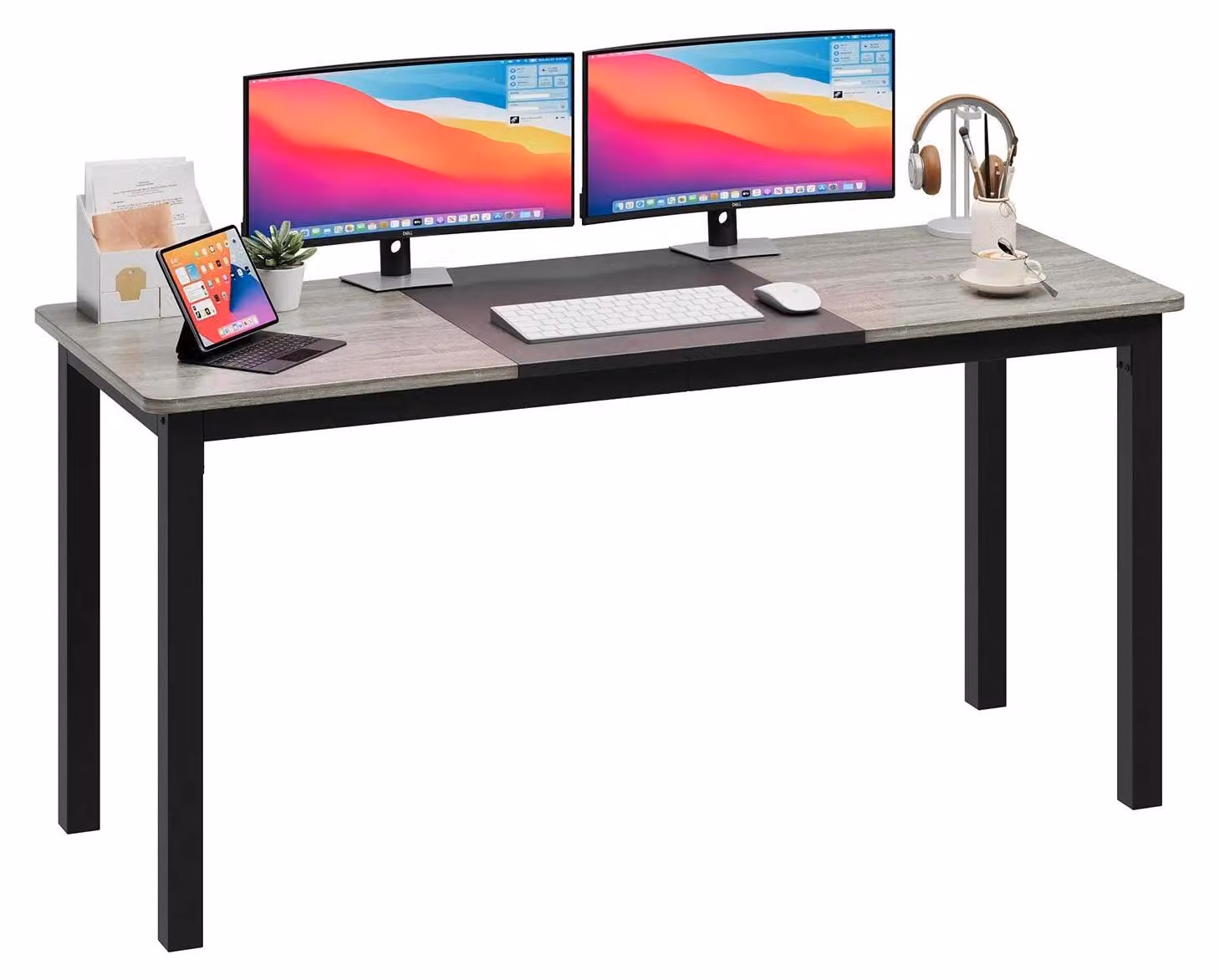 Ampia scrivania moderna - Scrivania per computer 160x80 cm - Struttura in metallo robusta - Ampia superficie di lavoro - Ideale per ufficio, home office, gaming - Forma rettangolare - Grigio e nero