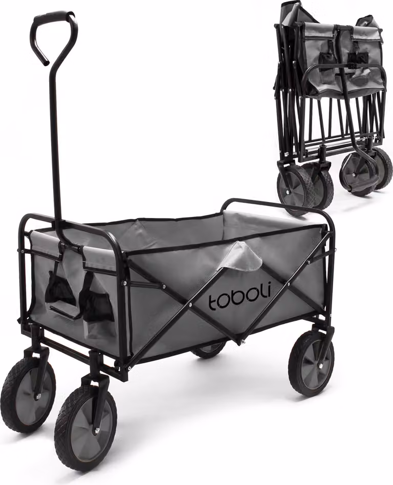 Carrello a mano Toboli pieghevole offroad grigio, carrello a mano pieghevole caricabile fino a 100 kg, carrello a mano pieghevole per spiaggia, giardino, shopping