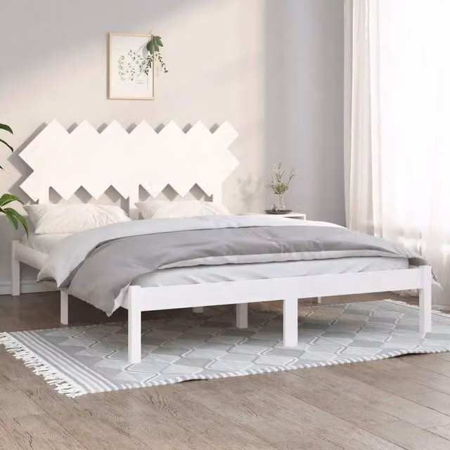 Letto con Giroletto Bianco in Legno Massello di Pino vidaXL L/P: 140 x 200 cm