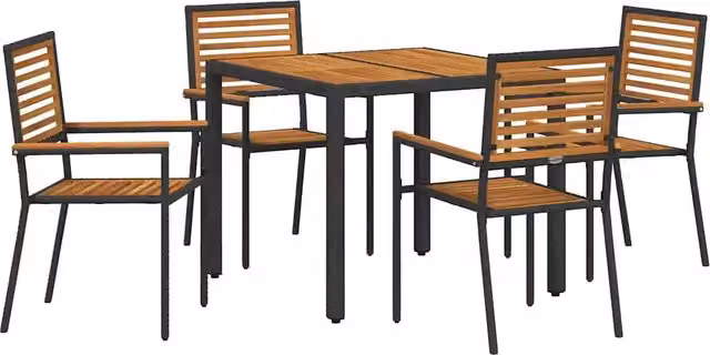 Set da Pranzo per Giardino 5 pz | Set Salotto da Giardino Nero e Marrone polyrattan