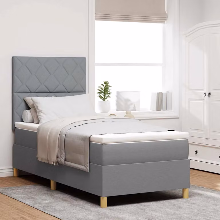 Letto a molle con testiera vidaXL in tessuto grigio, L/P/H: 190 x 90 x 40 cm