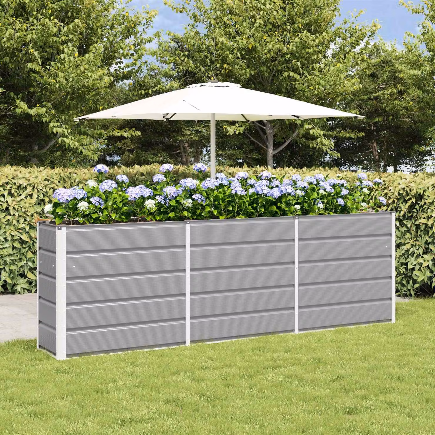 Fioriera vidaXL in acciaio e plastica, colore grigio, L 240 cm x P 40 cm x H 75 cm