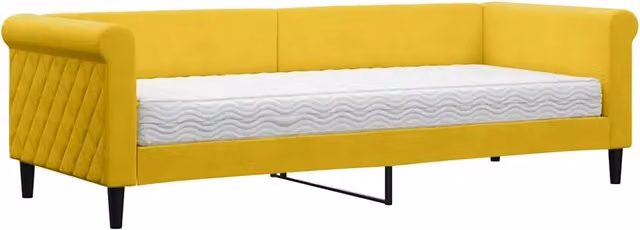 Divano letto singolo in velluto giallo con materasso, L/P/H: 229 x 80 x 68 cm