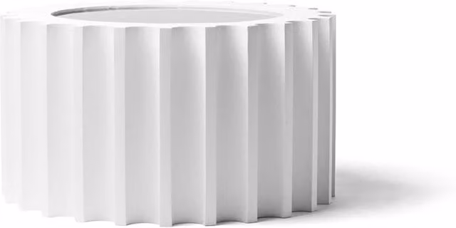 Tavolino rotondo moderno Gufram Attica con piano in vetro bianco lucido L/P/H: 70 x 70 x 40 cm