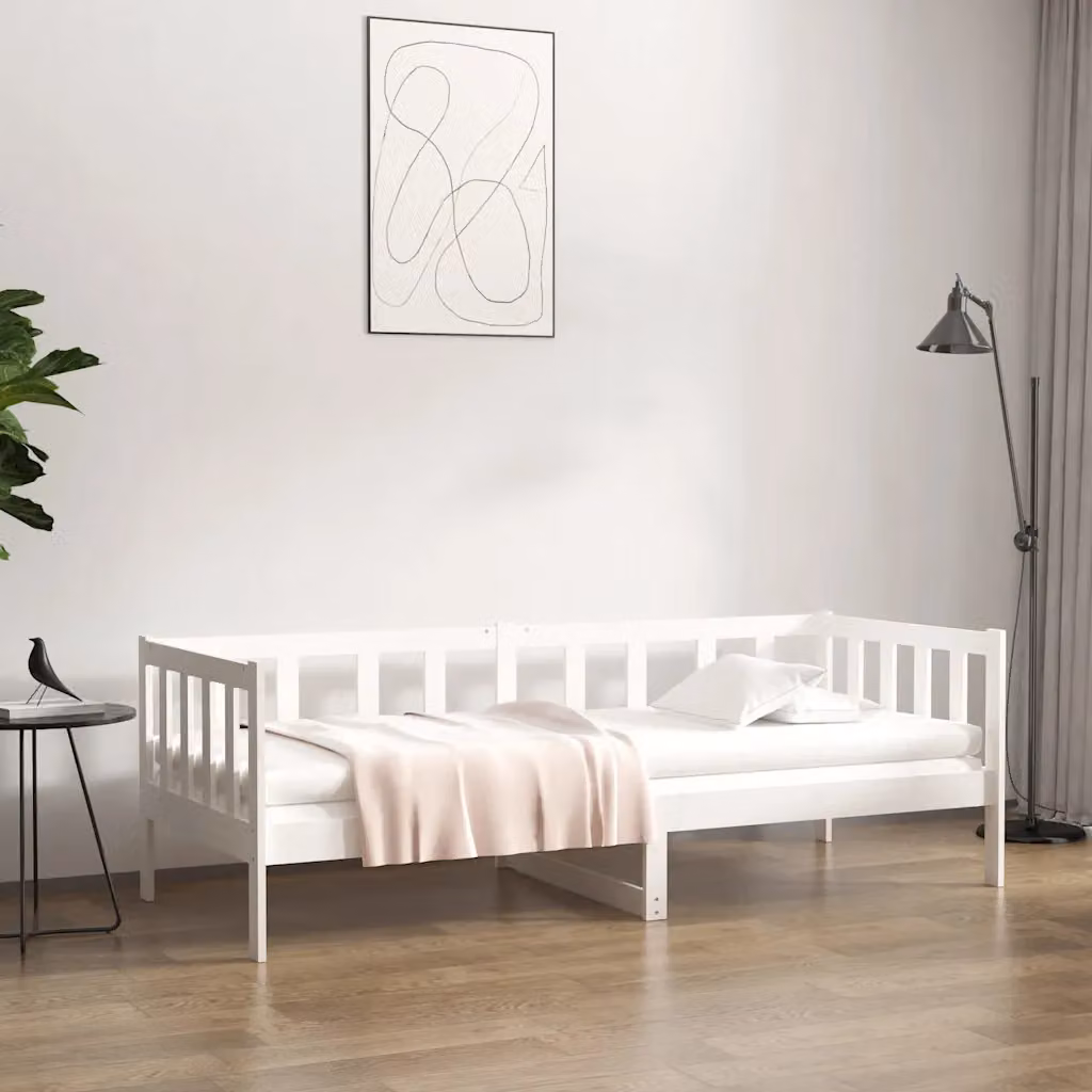 vidaXL Dormeuse in legno di pino massello bianca con doghe fisse L/P/H: 190 x 90 x 66 cm