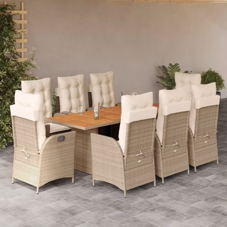 Maison Exclusive - Set da pranzo da giardino 9 pezzi con cuscini in polyrattan beige