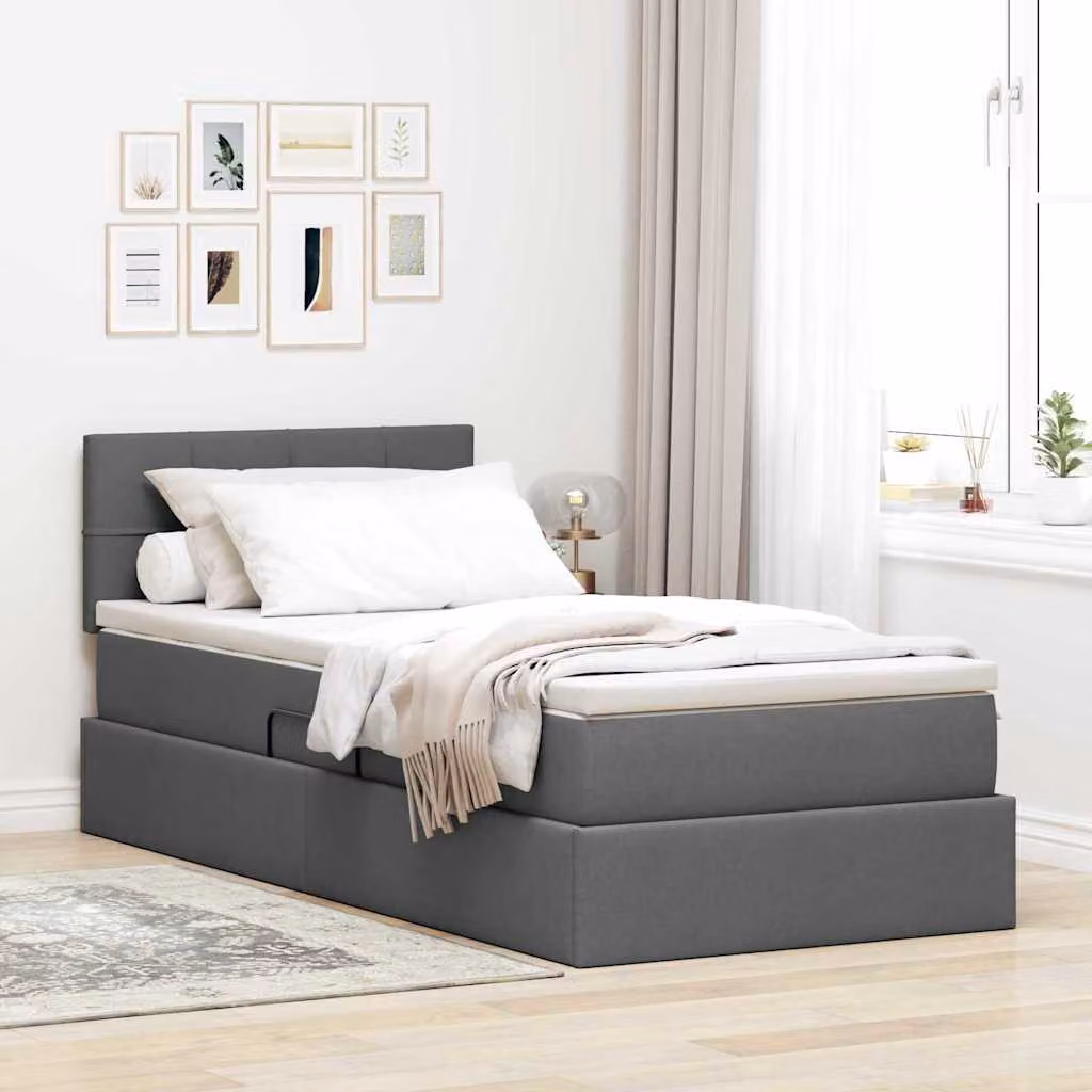 Letto con contenitore e illuminazione LED vidaXL in tessuto grigio, L 90 cm x P 190 cm – 1