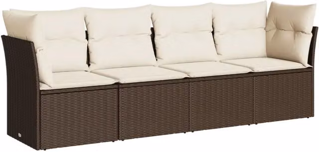 Set Divano da Giardino 4 pz | Set Salotto da Giardino con Cuscini Marrone in Polyrattan