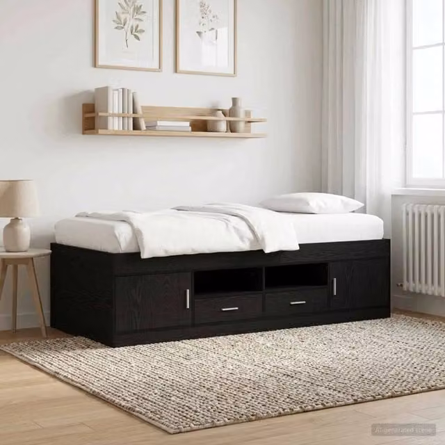 Letto con contenitore e cassetti vidaXL in legno nero L 200 x P 80 x H 83 cm – 1