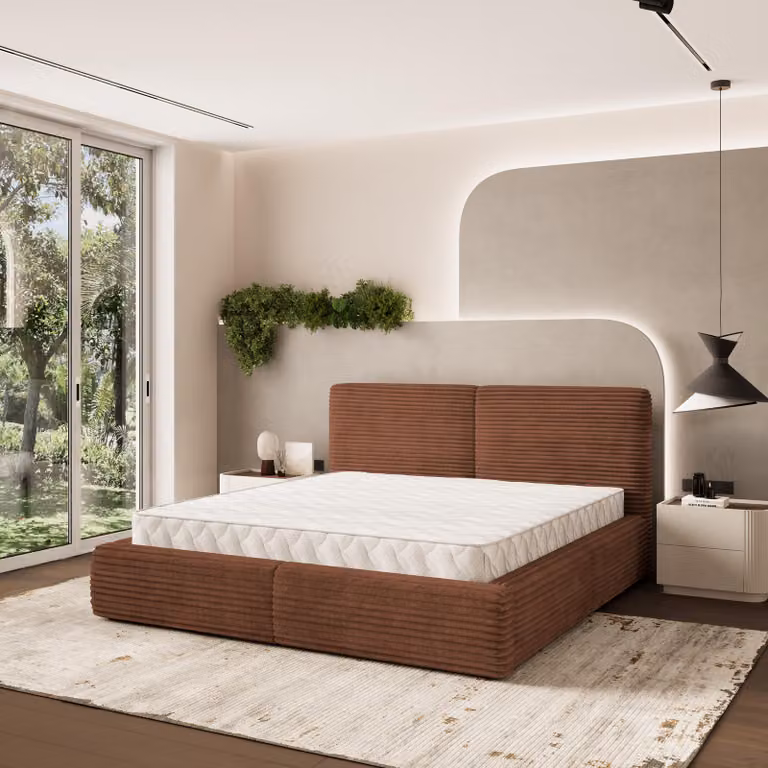 Letto imbottito Masseno FELURO 140x200 cm, letto imbottito con cassetti - Marrone, TILIA 52