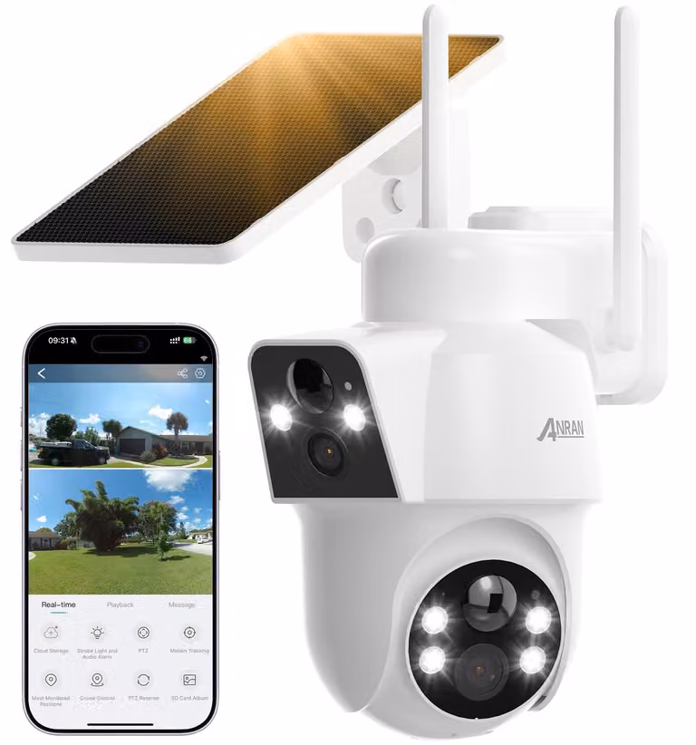 Telecamera di sicurezza esterna - 2MP, doppia lente - Funzione di rotazione a 180° e 360° - Wi-Fi wireless - Visione notturna a colori
