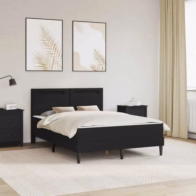 Letto moderno vidaXL con testiera in similpelle nero, dotato di illuminazione sottostante e porte di ricarica USB, L/P/H: 200 x 120 x 96 cm