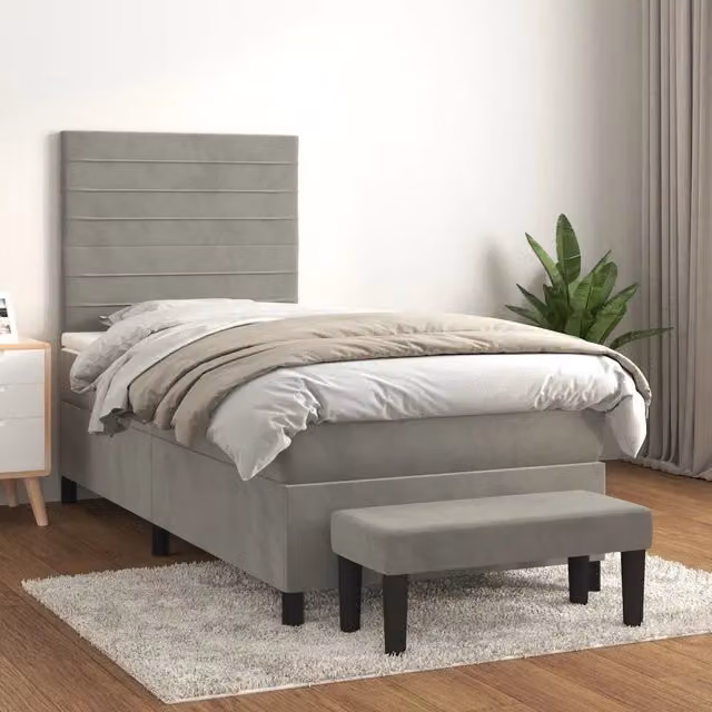Letto Ibrido con Giroletto a Molle e Materasso vidaXL in Velluto Grigio e Bianco L/P/H: 200 x 100 x 128 cm – 1