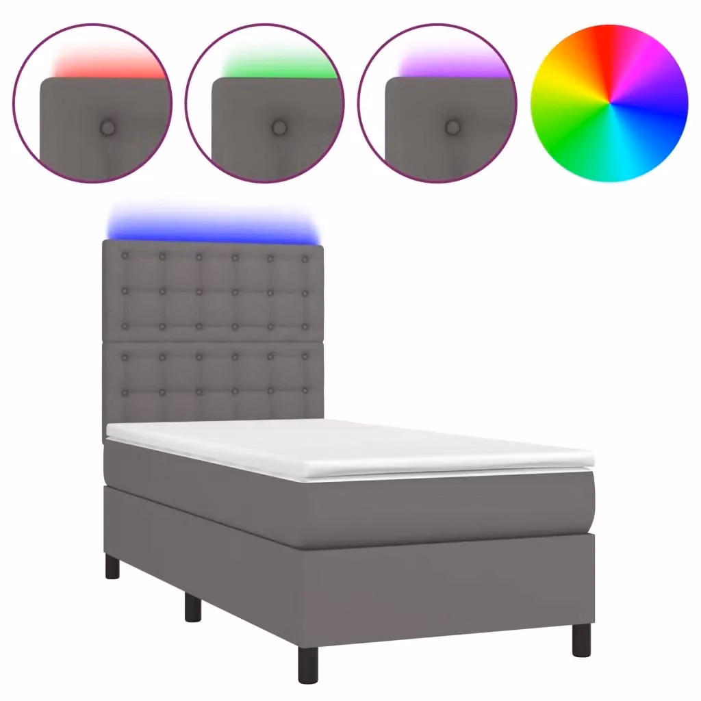 vidaXL Letto con Giroletto a Molle, Materasso Ibrido e Illuminazione LED, Grigio e Bianco, L/P/H: 90 x 200 x 128 cm – 2
