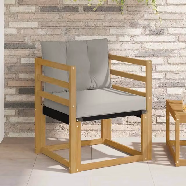 Divano da esterno moderno in legno di acacia massello e textilene bianco e grigio per giardino e terrazza