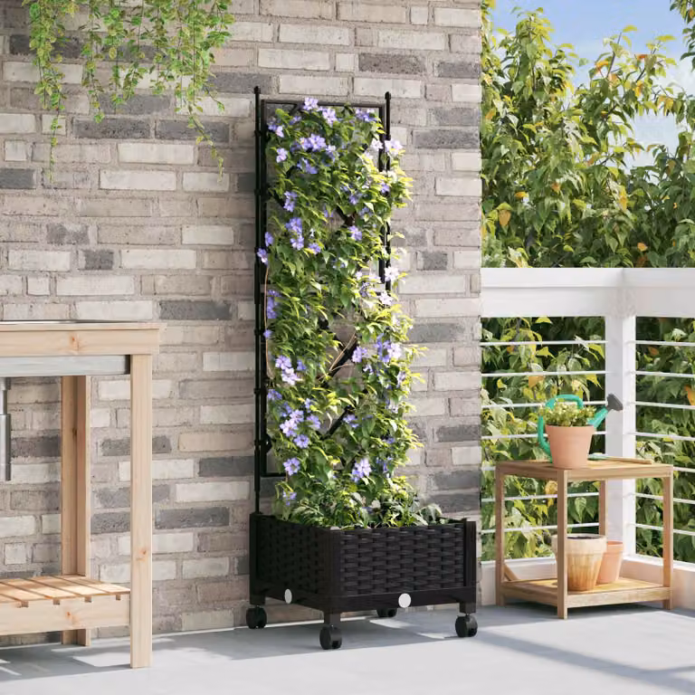 vidaXL Vaso da giardino con grigliato e ruote Nero L/P/H: 40 x 40 x 131,5 cm