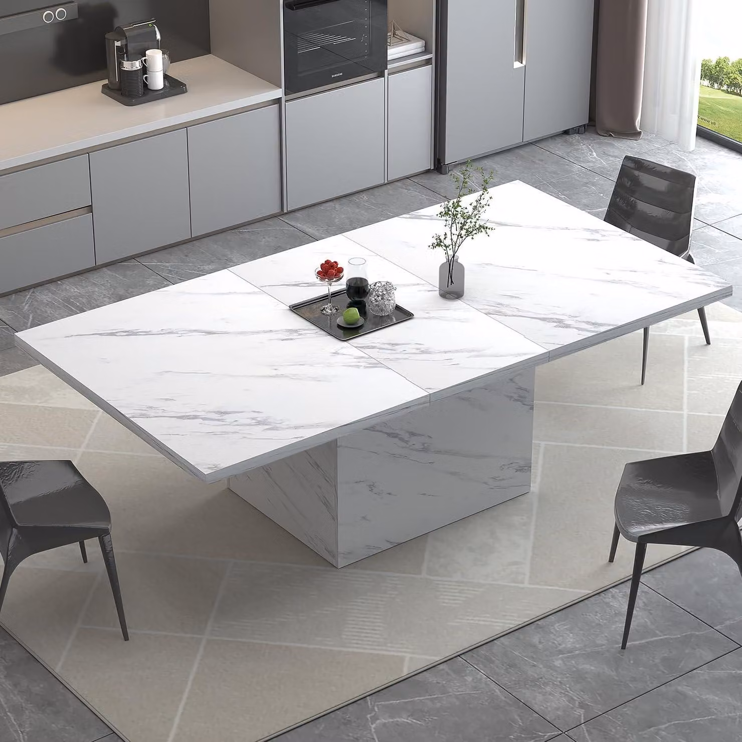 Tavolo da pranzo rettangolare in resina sintetica bianca, dimensioni 200x92x76 cm, per 8-10 persone.