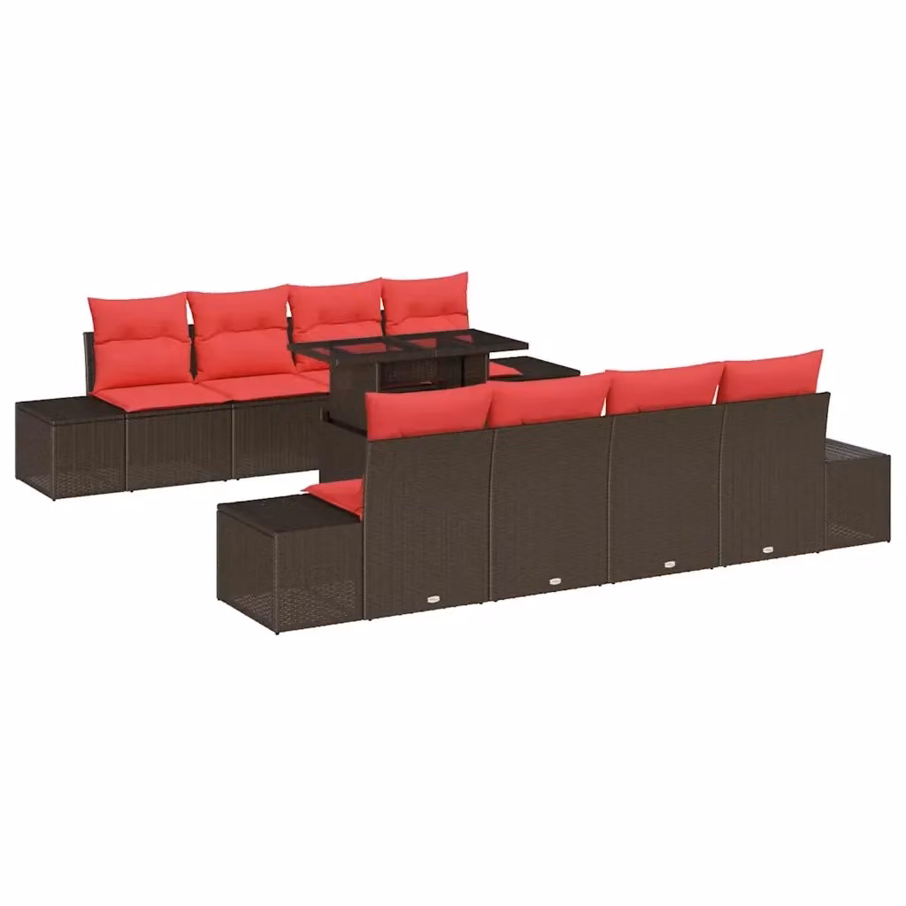 Set Divano da Giardino vidaXL a forma a U con 7 pezzi, Marrone e Rosso – 2