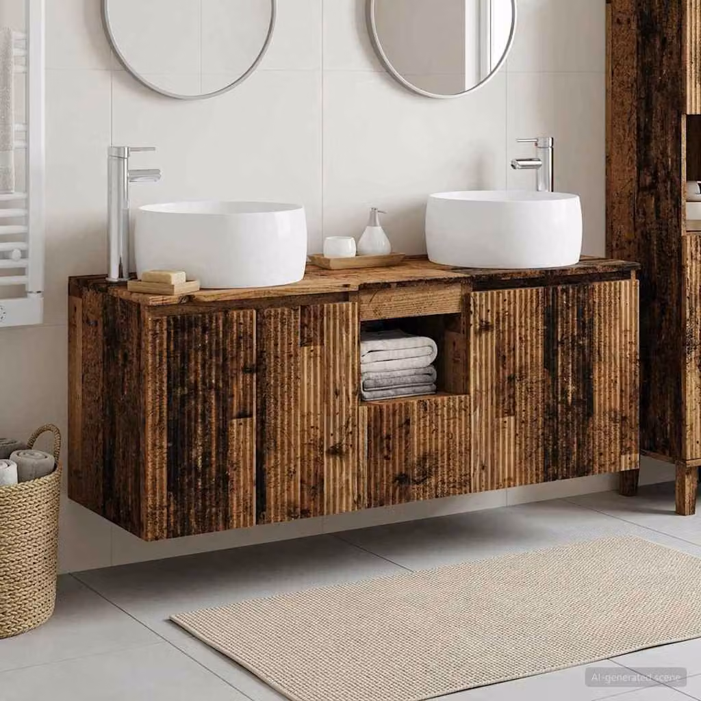 Set di 3 mobili da bagno vidaXL in legno marrone con vanità e pensili, L/P/H: 49,5 x 44,5 x 66 cm
