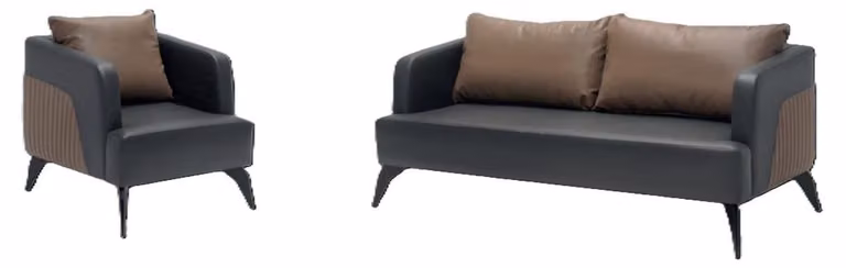 Schwarz-Braune Sofagarnitur Stilvoller Dreisitzer 2x Ledersessel