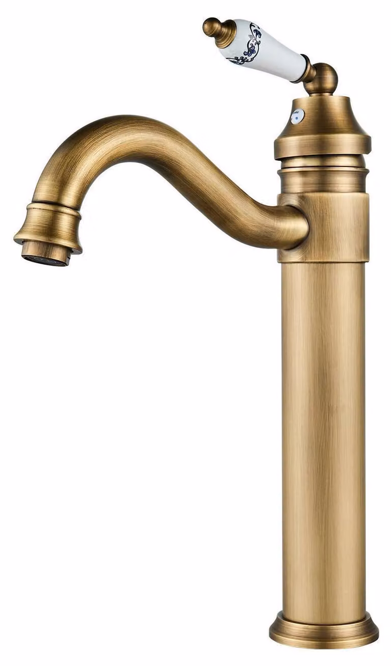 Miscelatore monocomando per lavabo, stile antico, in ottone dorato, per bagno, rotazione a 360°, valvola in Vetroceramica