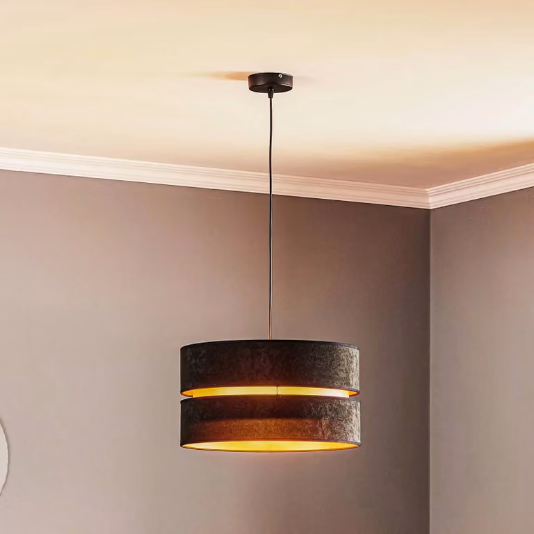 Lampada a sospensione Duo Duolla, dimmerabile, Nero, Soggiorno / Sala da pranzo, Tessuto / Stoffa / Seta, Moderno, Lampada a sospensione