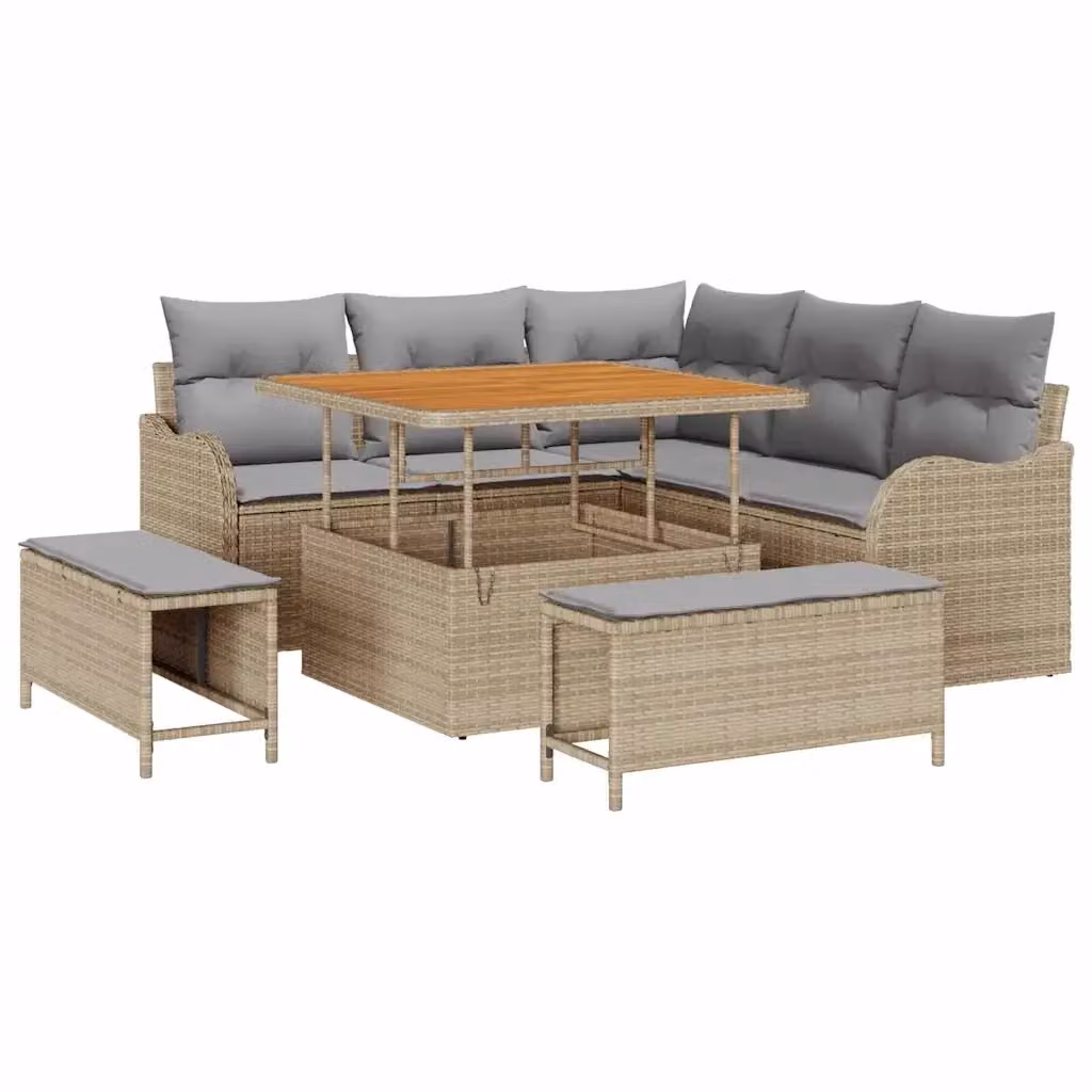 Set Divano da Giardino 8 Pezzi vidaXL Beige con Cuscini e Tavolino da Caffè in Polyrattan e Acciaio – 2