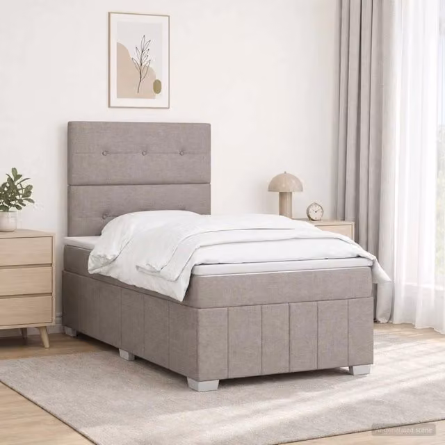 Letto Box Spring vidaXL con Materasso a Molle Pocket e Illuminazione LED Sotto il Letto, Grigio e Beige, L/P: 120 x 200 cm