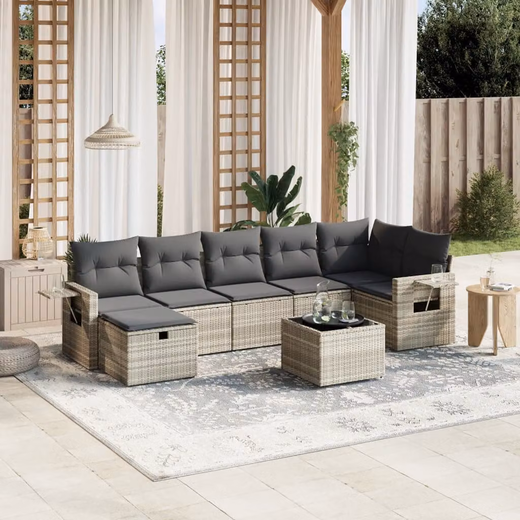 Set Divano da Giardino a L vidaXL 8pz con Tavolino e Ottoman Grigio con Cuscini Removibili – 1