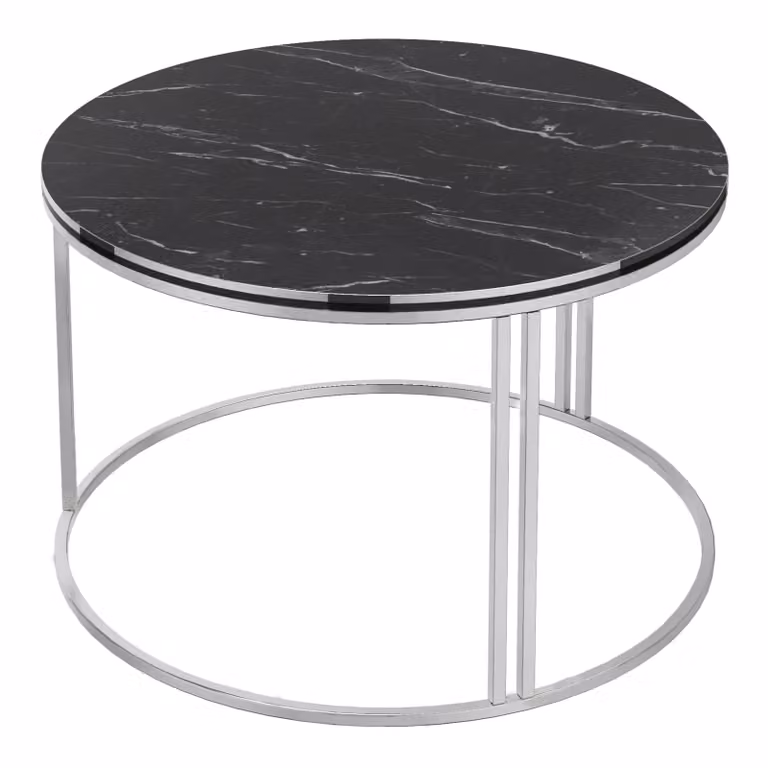 In And OutdoorMatch Tavolino Adele - Rotondo - 50x80 cm - Marmo nero e argento - Truciolare e metallo - Design alla moda