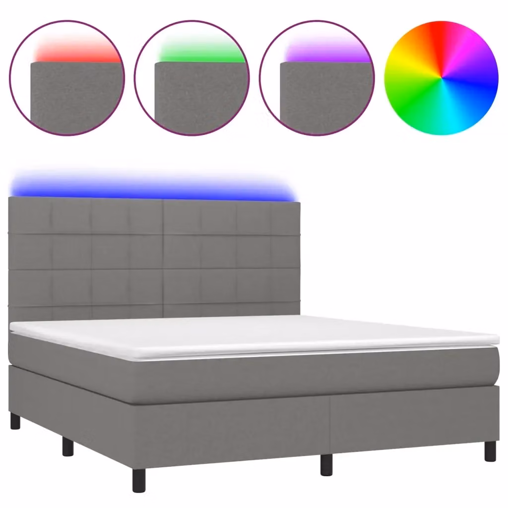 Letto Ibrido con Materasso e Illuminazione LED vidaXL in Tessuto Grigio e Bianco L/P: 180 x 200 cm – 2